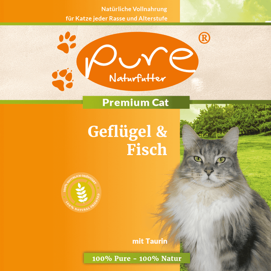 Produktbild 400 g Probierpackung PURE Cat Trockenfutter mit Geflügel & Fisch – für Katzen jeden Alters, natürlich, mit Bierhefe und Taurin