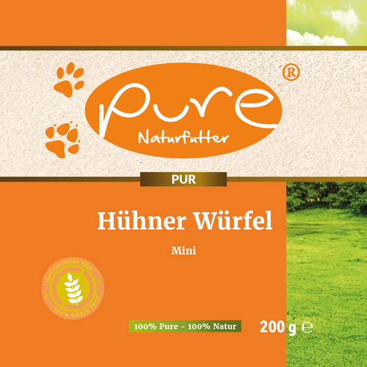 PURE Naturfutter Hühner Würfel Mini– 100 % Pure, 100 % Natur, kleine Leckerlis für Hunde