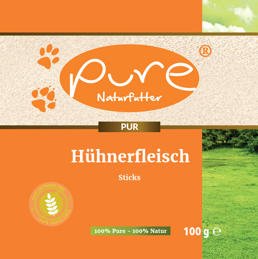 Hühnerfleisch Sticks von PURE – Natürlicher Snack für Hunde mit 99 % Huhn, 100 g Packung