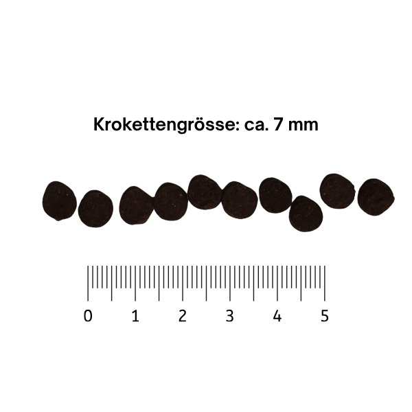 Abbildung der Krokettengrösse ca. 7 mm des Trockenfutter HUHN für Katzen