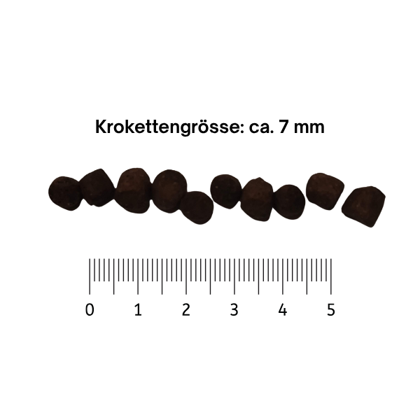 Abbildung der Krokettengrösse ca. 7 mm des Trockenfutter Lachs für Katzen