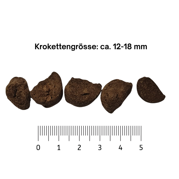 Abbildung der Krokettengrösse ca. 12-18 mm des Trockenfutter Kaninchen & Kürbiskerne für Hunde