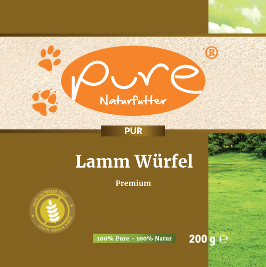 Lamm Würfel Premium von PURE Naturfutter – natürlicher Hundesnack, 200 g Packung