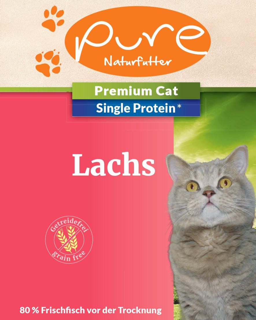 Produktbild PURE Premium Cat Single-Protein Lachs – getreidefreies Trockenfutter mit 80 % Fisch für ausgewachsene Katzen aller Rassen