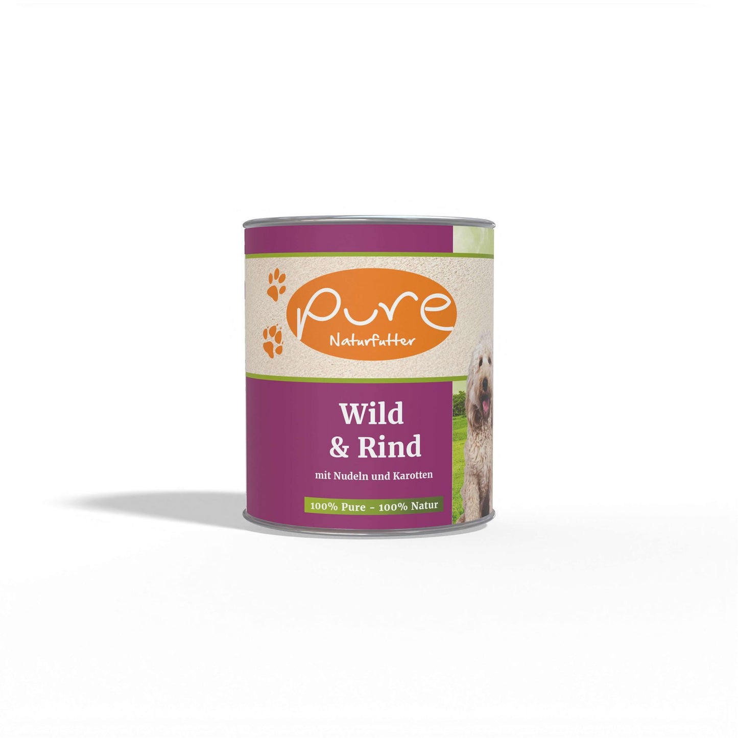 Produktbild PURE Hundemenü Wild & Rind – Nassfutter mit 60 % Fleisch und Innereien, Karotten und Vollkornnudeln für Hunde jeder Rasse