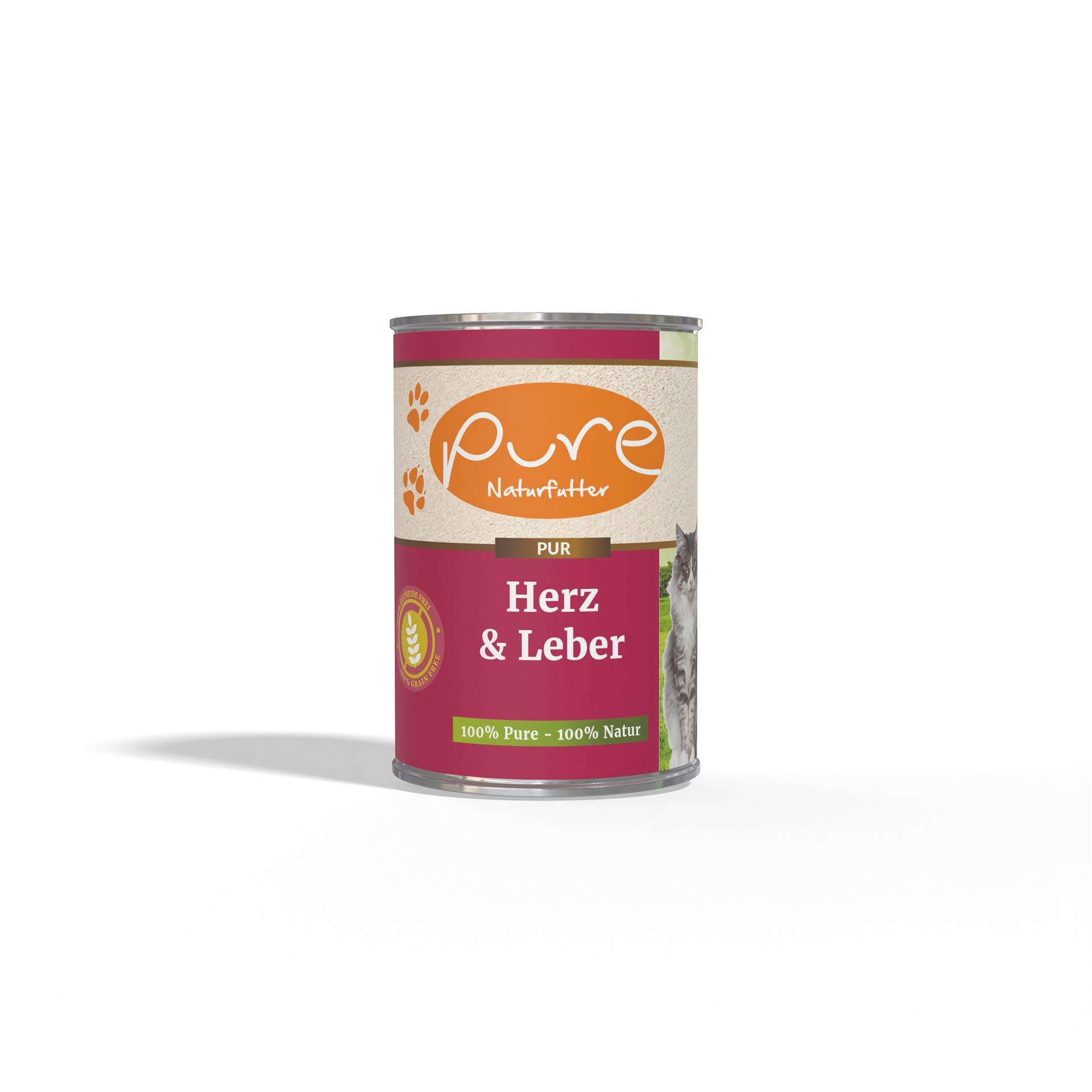 Produktbild PURE Katzenmenü Herz & Leber – getreidefreies Nassfutter mit 68 % Rind und Huhn für erwachsene Katzen aller Rassen