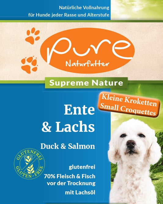 Produktbild PURE Supreme Ente & Lachs – natürliches, glutenfreies Hundefutter für kleine Hunderassen