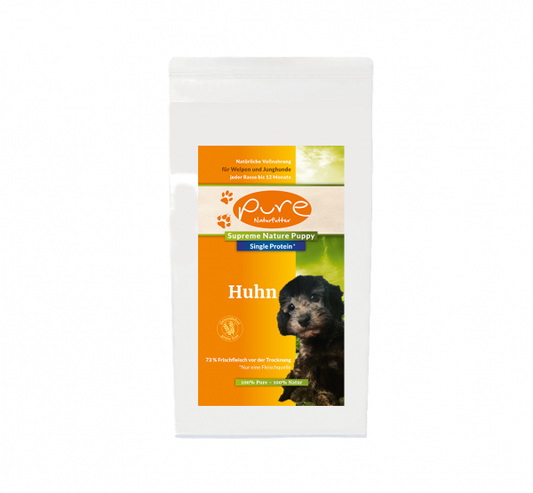 Pure Supreme Nature Puppy Single-Protein Huhn 1,5kg – getreidefreies Welpenfutter mit hochwertigem Huhn, ideal für eine gesunde Entwicklung von Welpen.