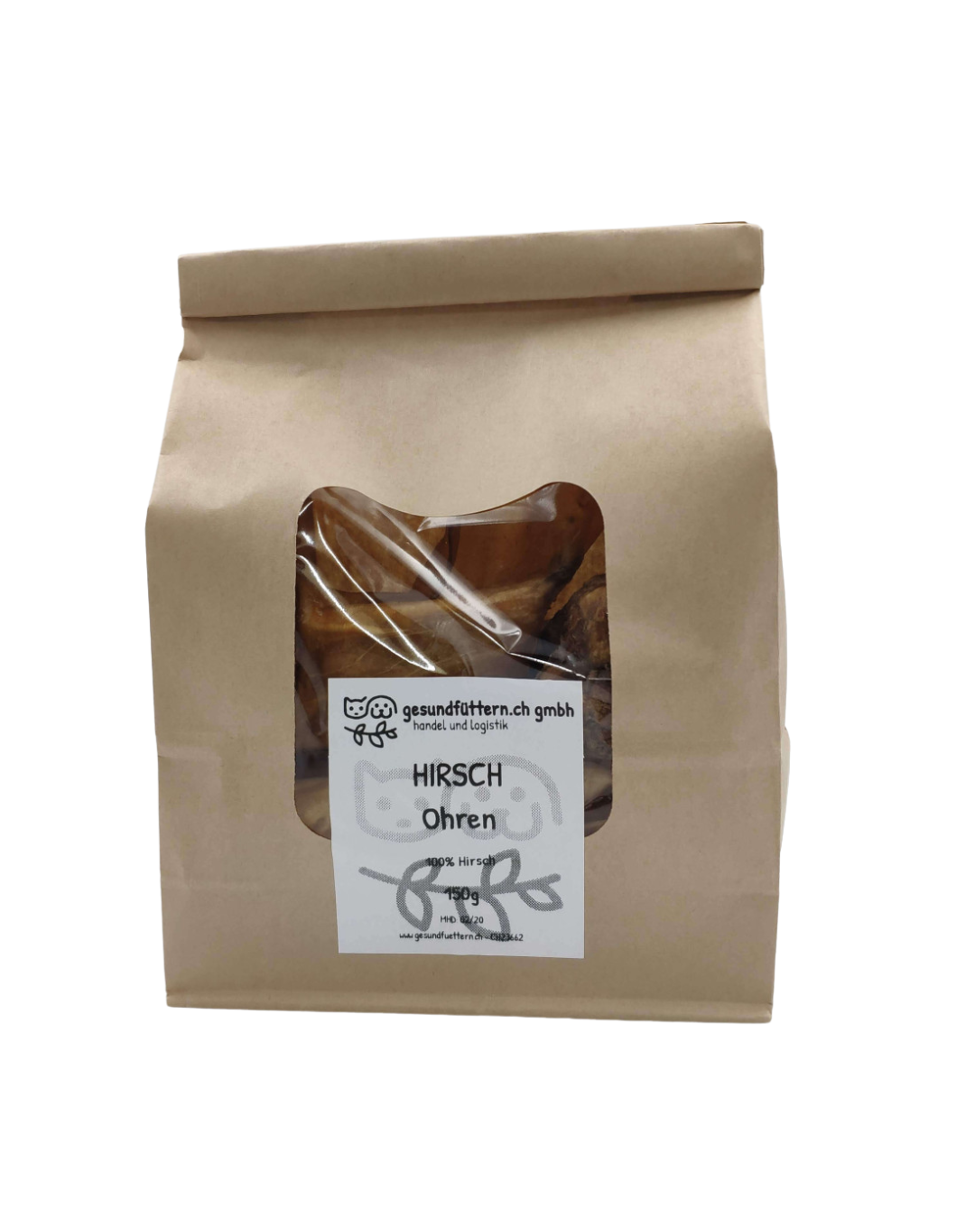 Hirschohren 150g – natürliche, proteinreiche Leckerlis für Hunde, ideal für den Kauspaß und die Zahnpflege.