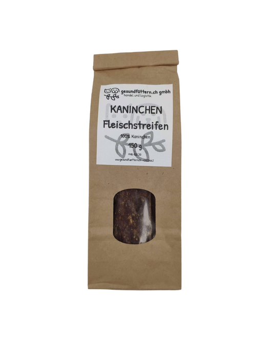 Kaninchen Fleischstreifen 150g – leckere, proteinreiche Snackstreifen für Hunde, ideal für gesunde Ernährung und Kauspaß.