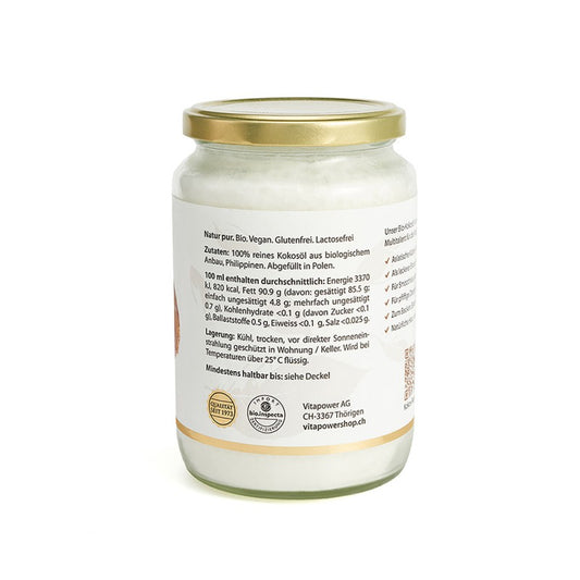 Bio Kokosöl, kaltgepresst, in Premium-Qualität, Zutaten, Lagerung, Inhaltsstoffe