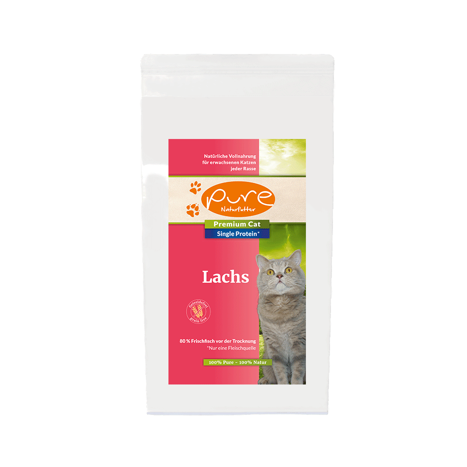 Premium Cat Single-Protein Lachs – getreidefreies Katzenfutter mit hochwertigem Lachs, ideal für eine gesunde Ernährung und glänzendes Fell von Katzen.