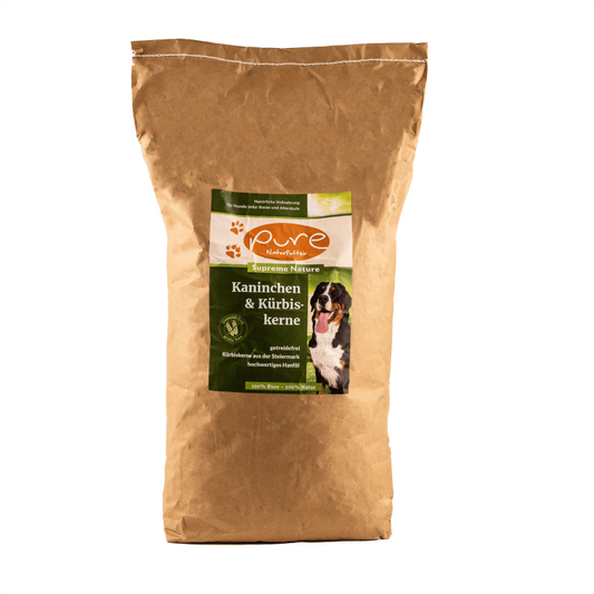 Pure Kaninchen und Kürbiskerne – Single-Protein, getreidefrei, gesundes Hundefutter mit Kaninchen und Kürbiskernen für eine ausgewogene Ernährung.
