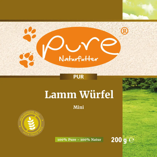 PURE Naturfutter Lamm Würfel Mini 200 g – getreidefreier Hundesnack aus 99 % Lamm, natürliche Belohnung für Hunde
