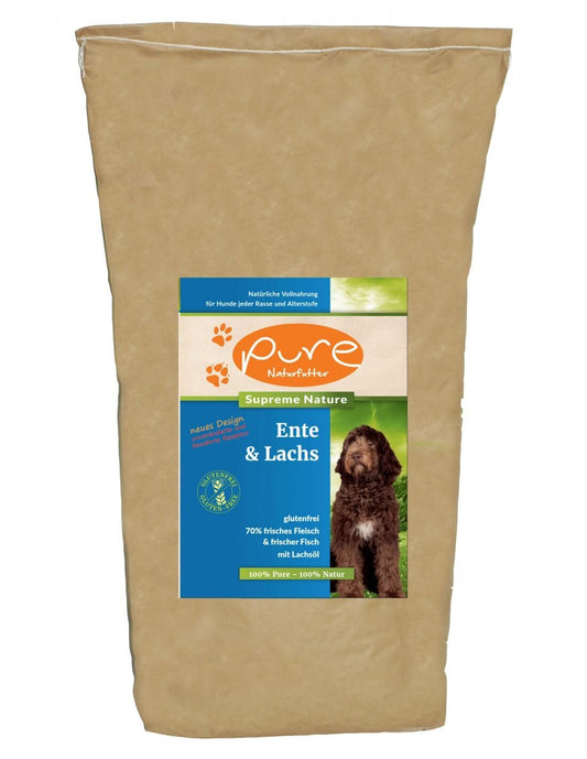 Pure Supreme Ente und Lachs glutenfrei – hochwertiges, getreidefreies Hundefutter mit Ente und Lachs für eine gesunde und leckere Ernährung von Hunden.