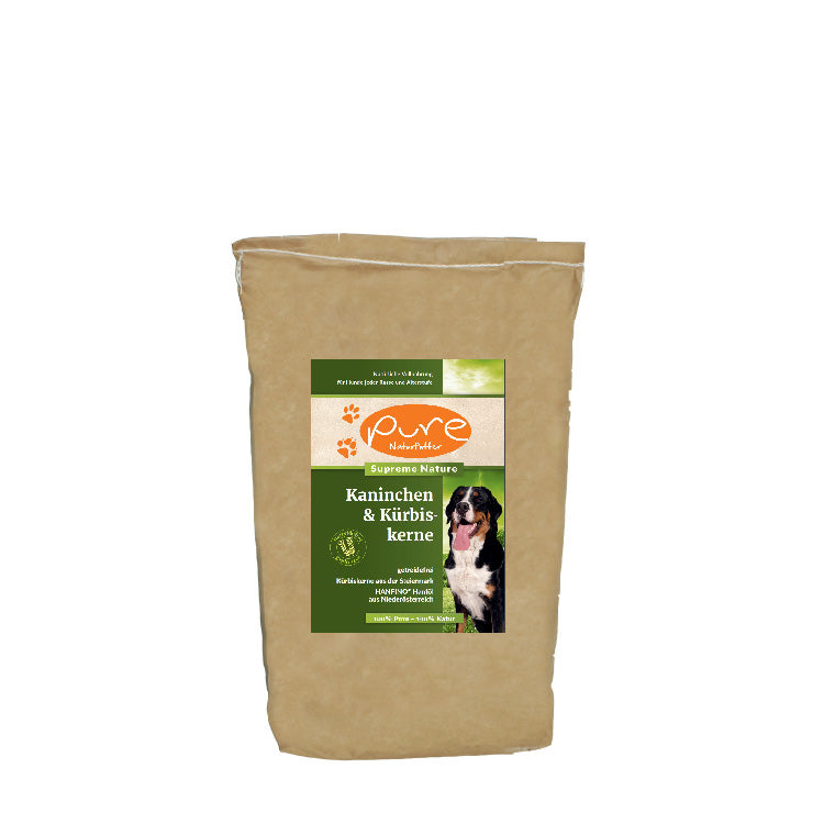 Pure Supreme Kaninchen und Kürbiskerne 4kg – getreidefreies, hochwertiges Hundefutter mit Kaninchen und Kürbiskernen für gesunde Ernährung.