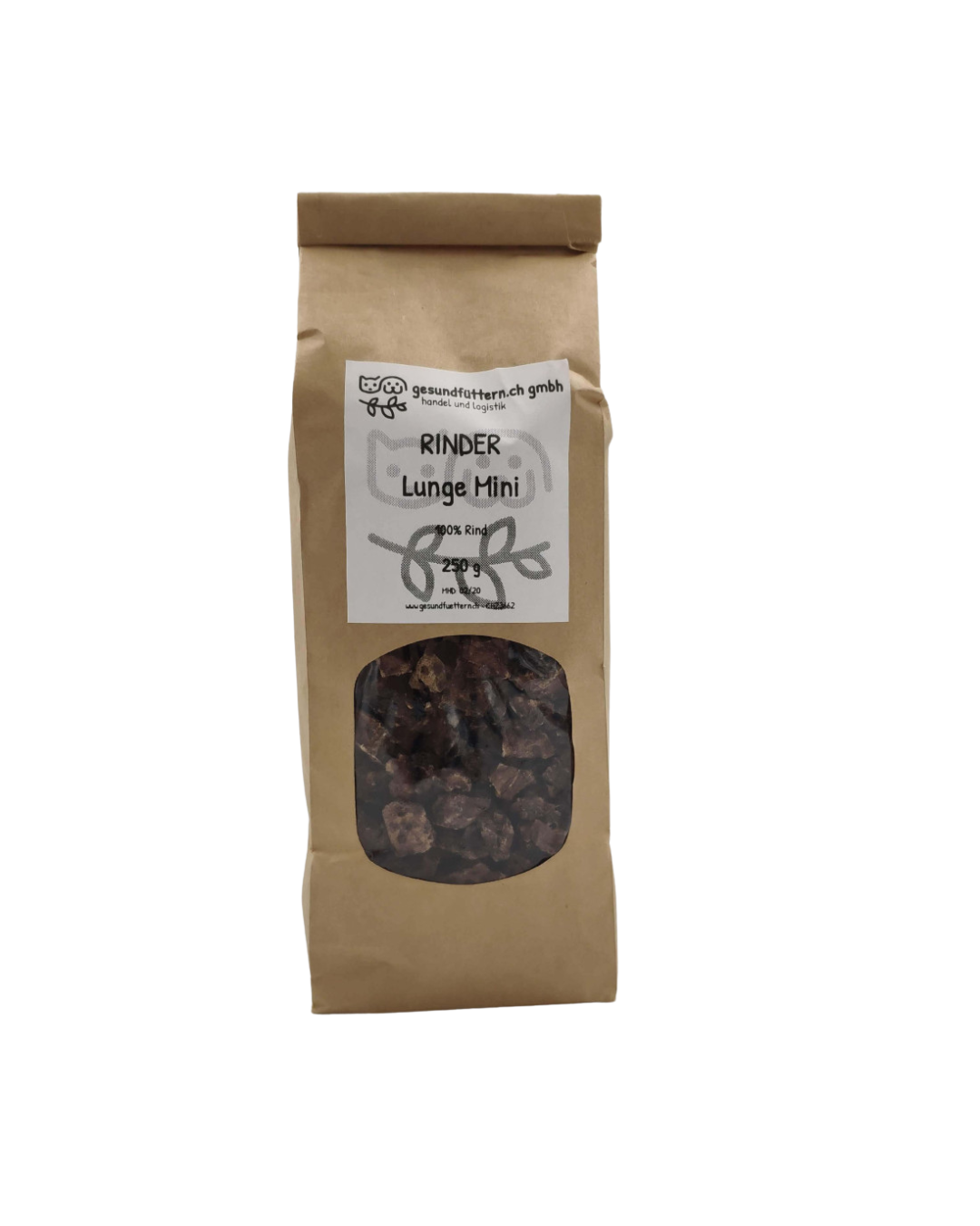 Rinder Lunge Mini 250g – natürliche, proteinreiche Snacks für Hunde, ideal für Kauspaß und Belohnung in praktischer Mini-Größe.