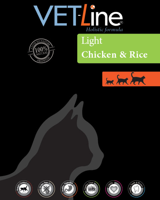 VET-Line Cat Adult Light Chicken & Rice Trockenfutter für Katzen ab 1 Jahr – kalorienreduziert für Gewichtskontrolle, 1,5 kg Beutel