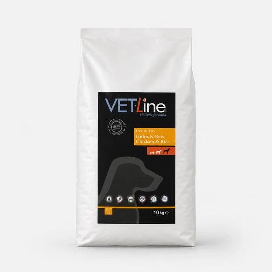 VET-Line Huhn & Reis Large Adult Hundefutter 10 kg im weissen Futtersack