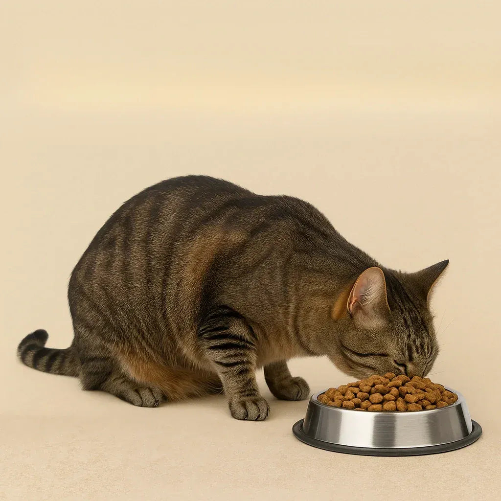 Katze frisst aus Futternapf – Bestseller Katzenfutter PURE Naturfutter Schweiz