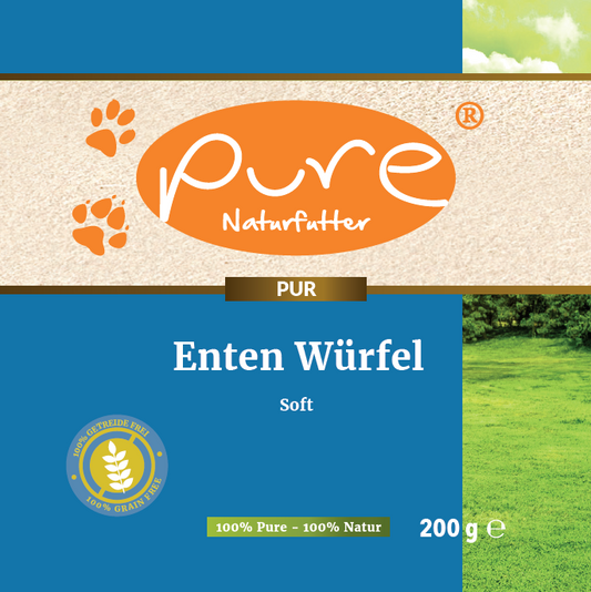 Enten Würfel Soft von PURE Naturfutter – getreidefreier Hundesnack mit 99 % Ente, weiche Konsistenz