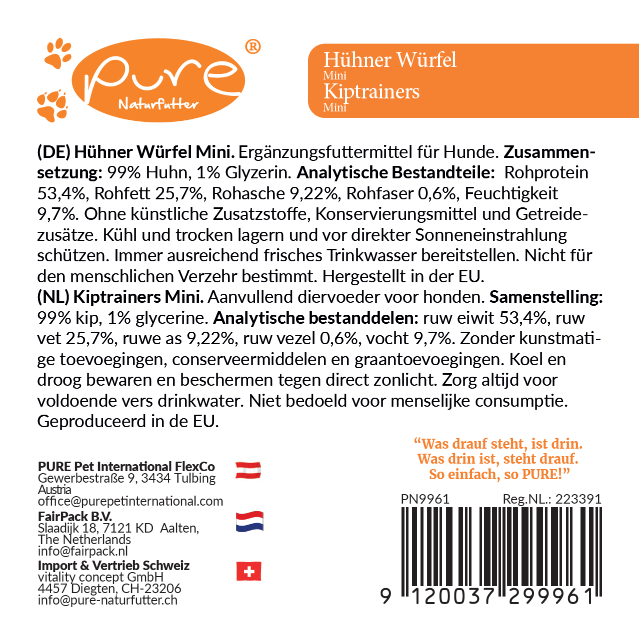 Hühner Würfel Mini– natürliche Hundesnacks mit 99 % Huhn, getreidefrei und ohne Zusatzstoffe