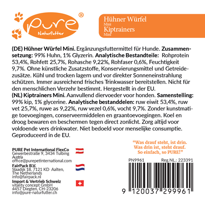 Hühner Würfel Mini– natürliche Hundesnacks mit 99 % Huhn, getreidefrei und ohne Zusatzstoffe