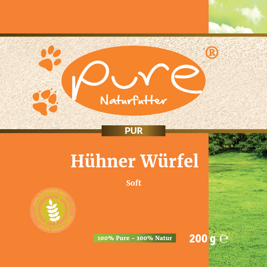 PURE Naturfutter Hühner Würfel Soft – 100 % Pure, 100 % Natur, weiche Leckerlis für Hunde