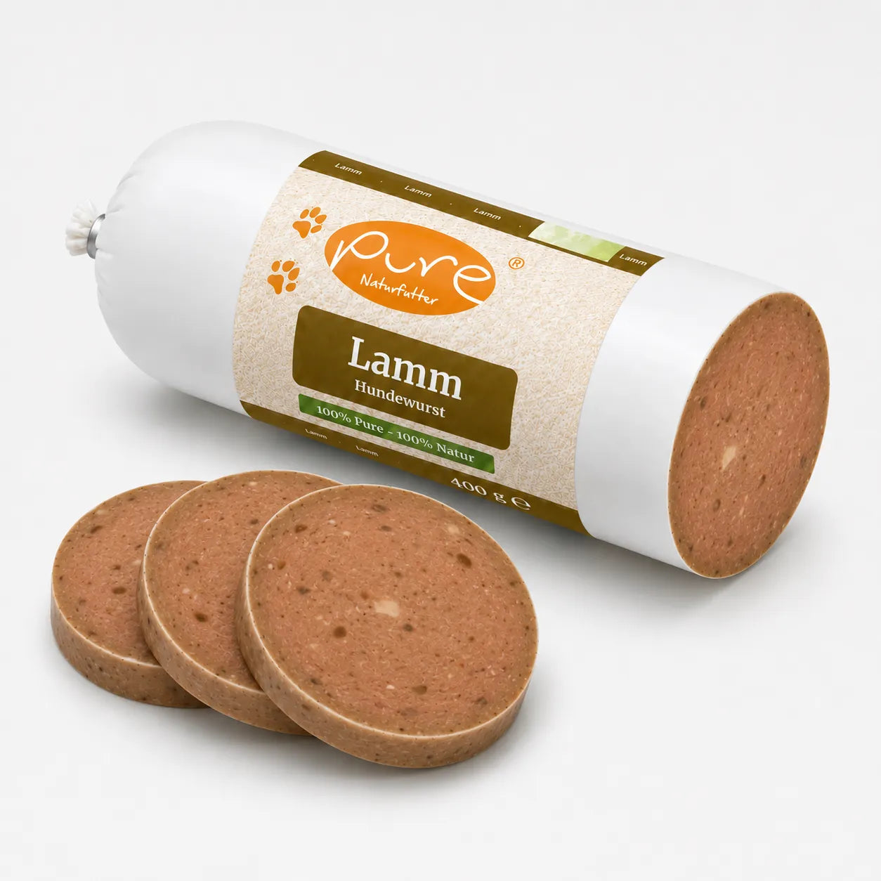 Hundewurst Lamm mit Anschnitt und Scheiben