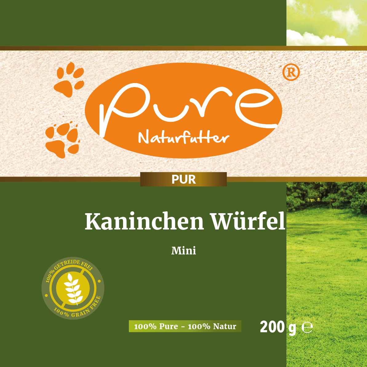 PURE Naturfutter Kaninchen Würfel Mini – Natürlicher Hundesnack aus 99 % Kaninchen, 200 g Beutel