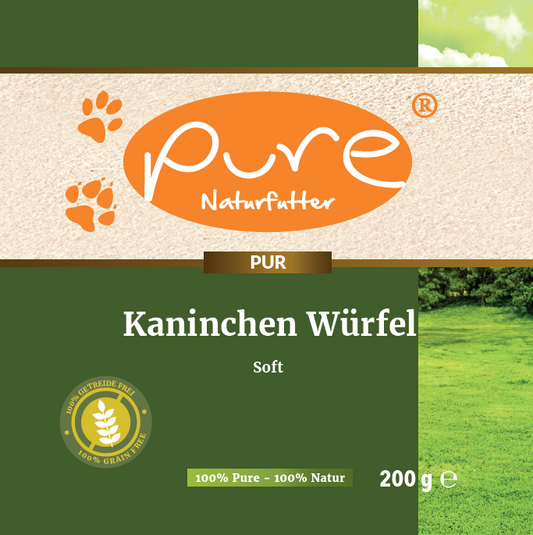 PURE Naturfutter Kaninchen Würfel Soft – Natürlicher Hundesnack aus 99 % Kaninchen, 200 g Beutel