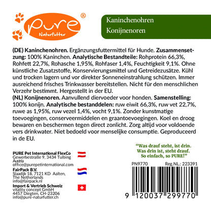 Kaninchenohren ohne Fell 200 g – luftgetrockneter Single-Protein Kausnack