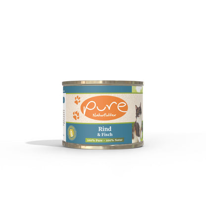 Produktbild PURE Katzenmenü Rind & Fisch – getreidefreies Nassfutter mit 68 % Rind und Seelachs für erwachsene Katzen aller Rassen