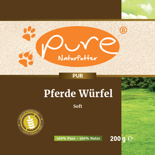 PURE Pferde Würfel Soft Front – getreidefreier Hundesnack mit 99 % Pferdefleisch, 200 g Packung