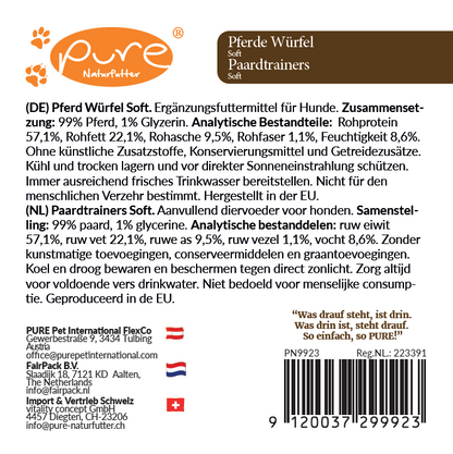 PURE Pferde Würfel Soft Rückseite – Zusammensetzung & Analysewerte des natürlichen Hundesnacks