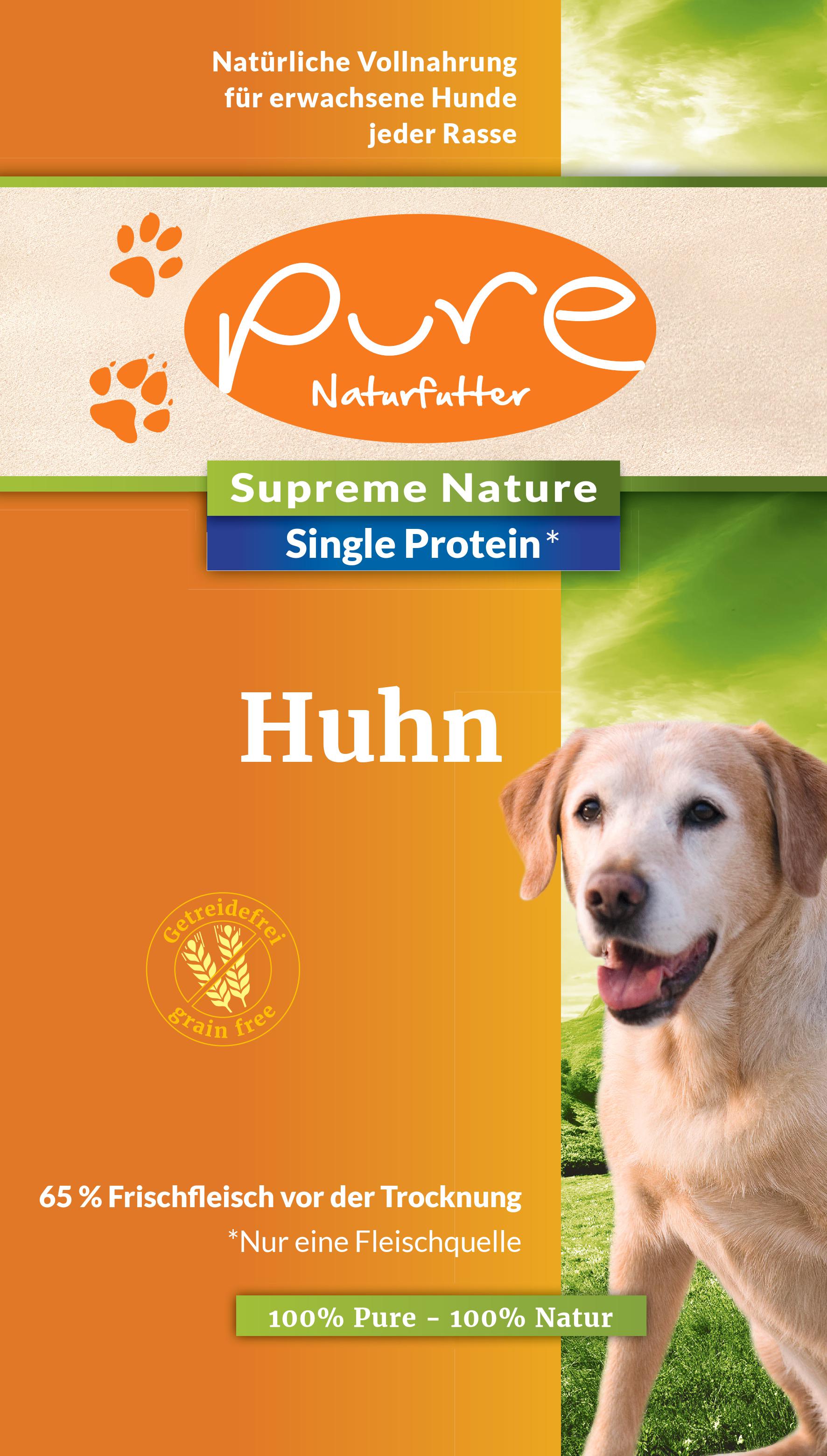 PURE Trockenfutter Hund Huhn 1,5kg – hochwertiges Hundefutter mit Huhn, ideal für eine gesunde und ausgewogene Ernährung von Hunden.