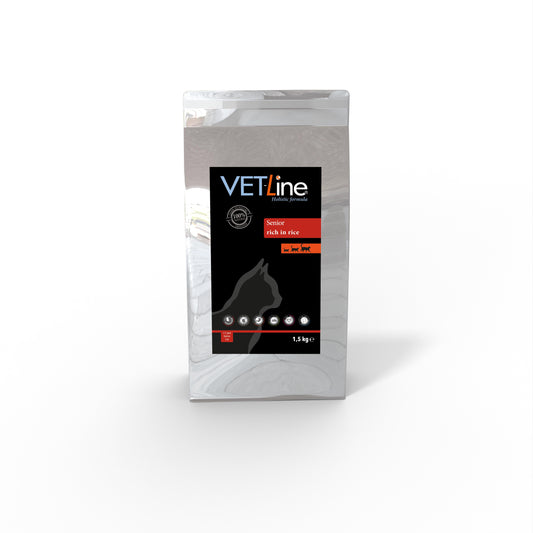 VET-Line Cat Senior Geflügel & Fisch 1.5 kg, glutenfreies Trockenfutter für ältere Katzen jeder Rasse, unterstützt Darmgesundheit & Fell.