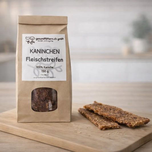 Kaninchen Fleischstreifen für Hunde, natürlicher Hundesnack mit 100 Prozent Kaninchenfleisch, schonend getrocknet