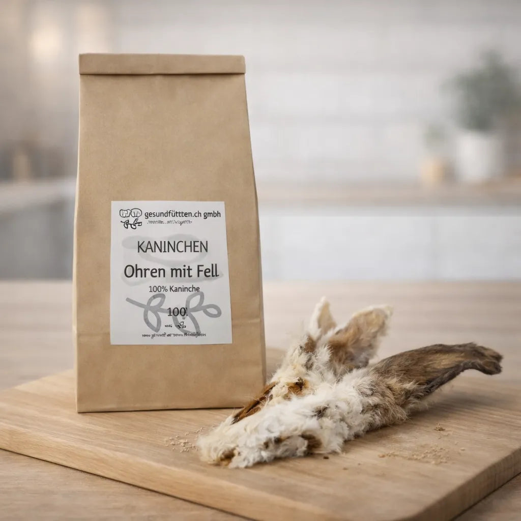 Kaninchen Ohren mit Fell für Hunde, natürlicher Kausnack aus 100 Prozent Kaninchen, schonend getrocknet