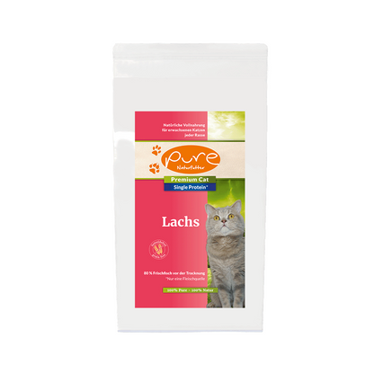 Premium Cat Single-Protein Lachs – getreidefreies Katzenfutter mit hochwertigem Lachs, ideal für eine gesunde Ernährung und glänzendes Fell von Katzen.