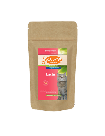 Premium Lachs Trockenfutter für Katzen 1500g – nährstoffreiches Futter mit Lachs, ideal für eine gesunde Ernährung und glänzendes Fell bei Katzen.