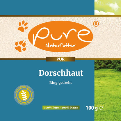 PURE Dorschhaut Ring gedreht für Hunde, natürlicher Fischkausnack aus 100 Prozent Dorschhaut
