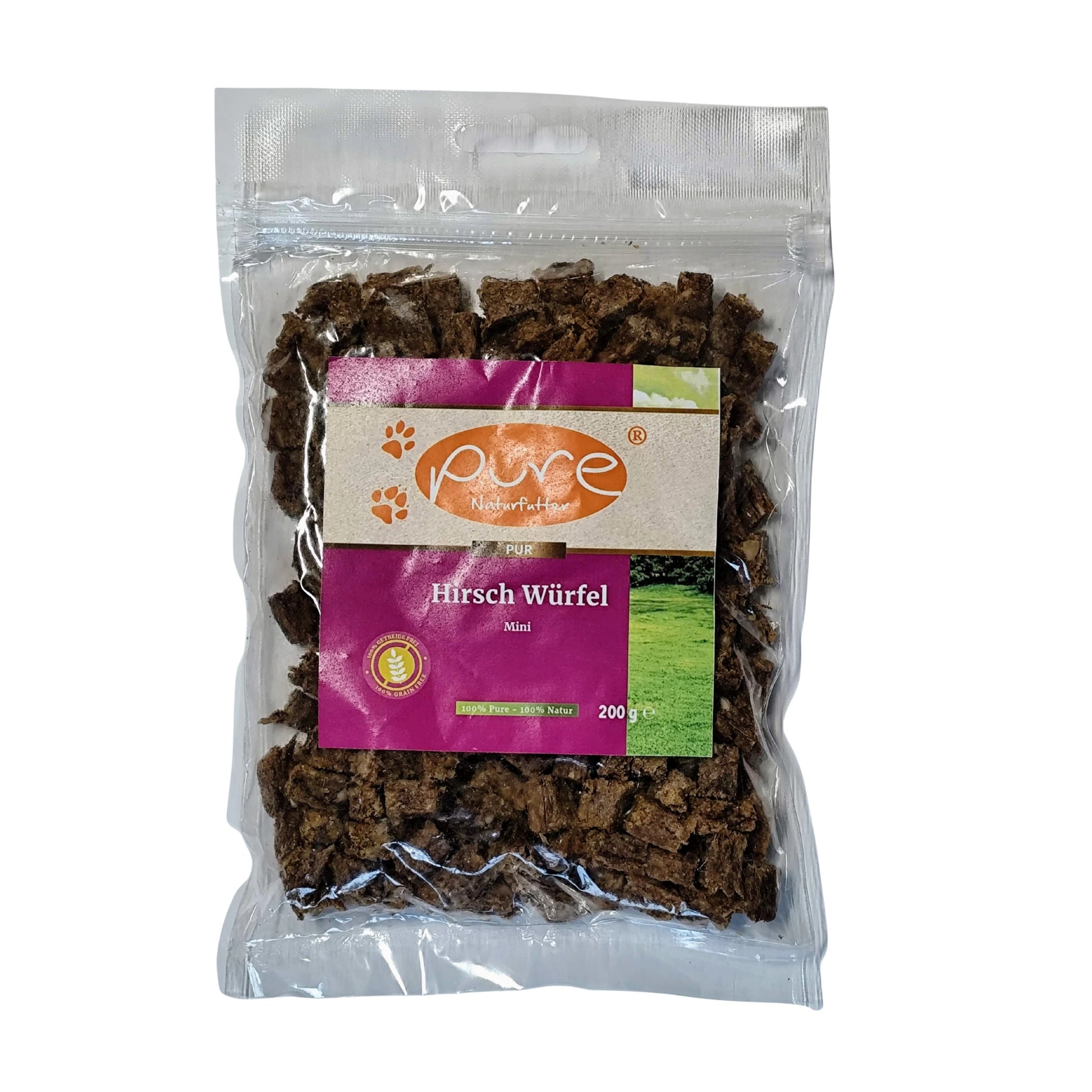 PURE Hirsch Würfel Mini 200 g – natürlicher getreidefreier Hirschsnack im Beutel
