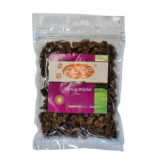 PURE Hirsch Würfel Mini 200 g – natürlicher getreidefreier Hirschsnack im Beutel