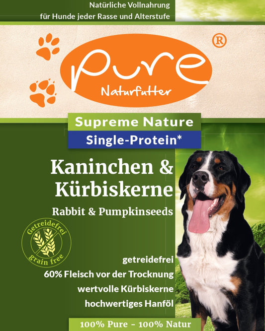 Pure Kaninchen und Kürbiskerne – Single-Protein, getreidefrei, gesundes Hundefutter für empfindliche Hunde mit hochwertigem Kaninchen.