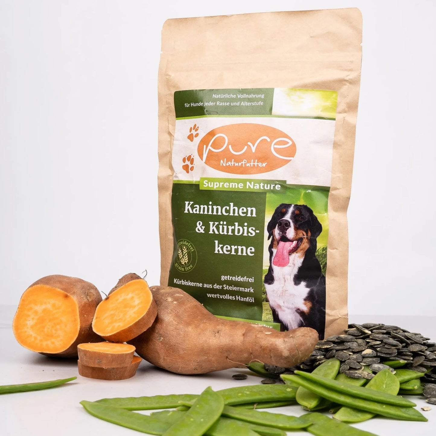 Beutel PURE Kaninchen & Kürbiskerne mit Süsskartoffeln, Kürbiskernen und Erbsen – natürliches Trockenfutter für Hunde