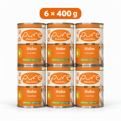 PURE Katzenmenü Huhn, reines Huhn Sparpaket mit sechs Dosen à 400 g