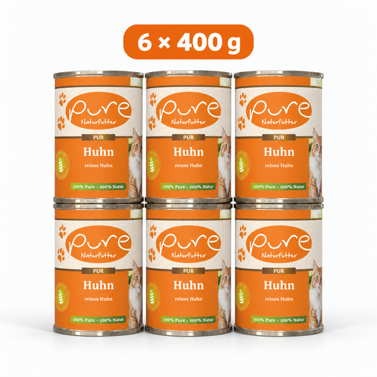 PURE Katzenmenü Huhn, reines Huhn Sparpaket mit sechs Dosen à 400 g