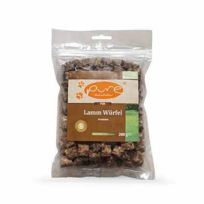 PURE Lamm Würfel Premium für Hunde in Verpackung, natürlicher Snack aus 100 Prozent Lamm