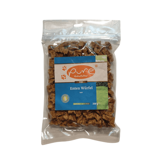 Perfekt fürs Hundetraining: Schmackhafte und softe Enten-Würfel als schnelle Belohnung. Der weiche Snack aus Entenfleisch ist auch ideal für Welpen und kleine Hunde geeignet.